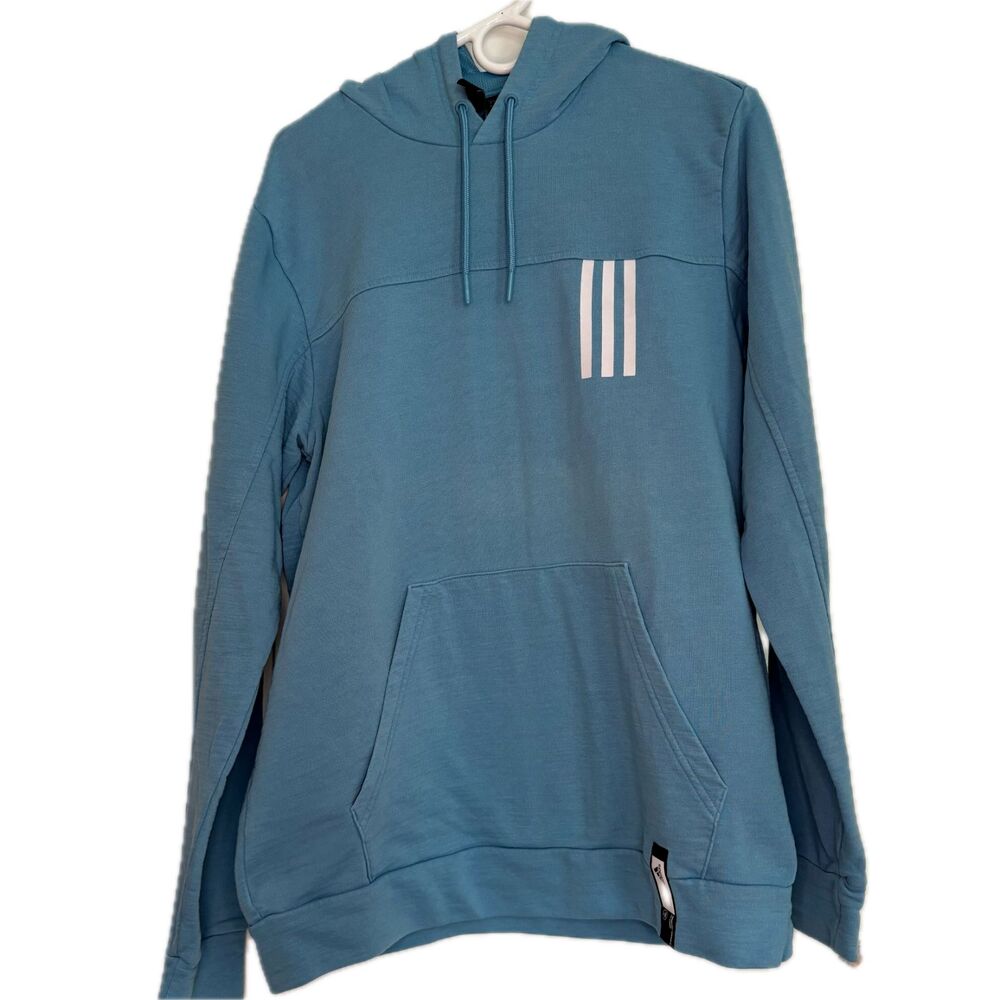Adidas Mens Hoodie Sweatshirt Blue Long Sleeve Cotton Blend Pullover Size Medium